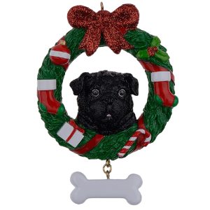 Maxora Personalized Black Pug Wreath Ornament