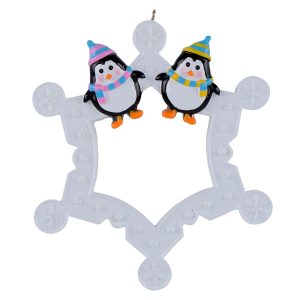 Maxora Personalized Snowflake Ornament with Penguin for Family of 2