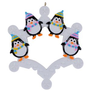 Maxora Personalized Snowflake Ornament with Penguin for Family of 4