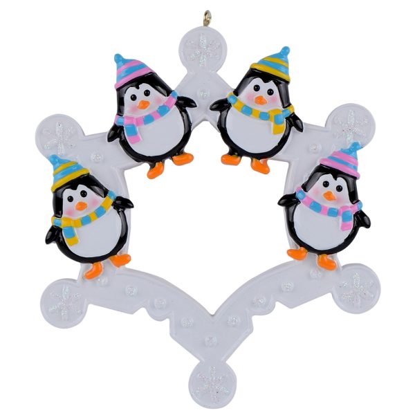 Maxora Personalized Snowflake Ornament with Penguin for Family of 4