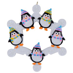 Maxora Personalized Snowflake Ornament with Penguin for Family of 5