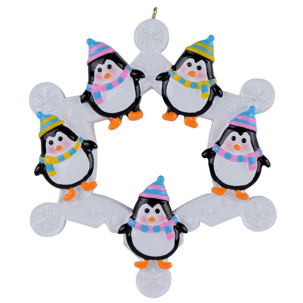 Maxora Personalized Snowflake Ornament with Penguin for Family of 5