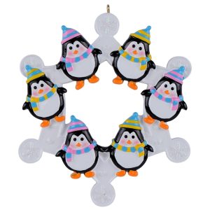 Maxora Personalized Snowflake Ornament with Penguin for Family of 6