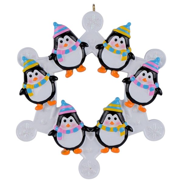 Maxora Personalized Snowflake Ornament with Penguin for Family of 6
