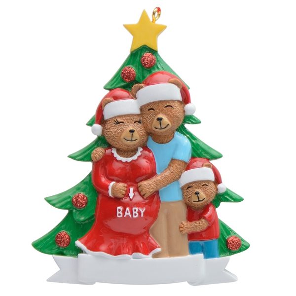 Maxora Bear Pregenant Family of 3 Personalized Ornament