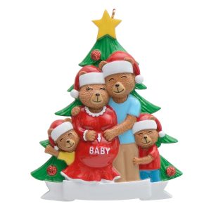 Maxora Bear Pregenant Family of 4 Personalized Ornament