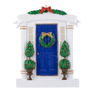 Maxora Personalized Blue Door Holiday House Ornament