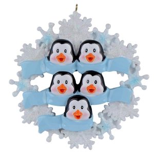 Maxora Personalized Penguin with Snowflake Ornament of 5