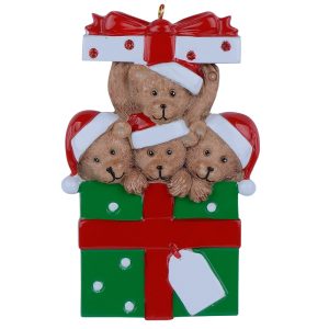 Maxora Bear Gift Box Family Personalized Ornament of 4