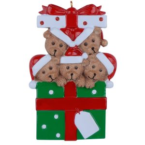 Maxora Bear Gift Box Family Personalized Ornament of 5