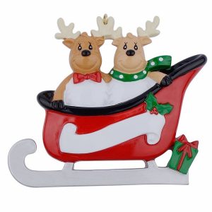 Maxora Personalized Sled Reindeer Family Ornament of 2