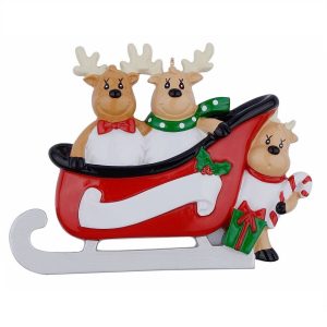 Maxora Personalized Sled Reindeer Family Ornament of 3