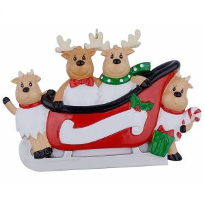 Maxora Personalized Sled Reindeer Family Ornament of 4
