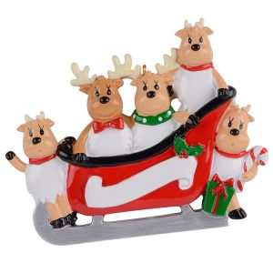 Maxora Personalized Sled Reindeer Family Ornament of 5