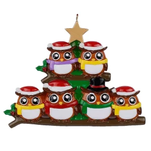 Maxora Personalized Christmas Ornament Owl Family of 6
