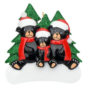Maxora Personalized Ornament Black Bear Family of 3