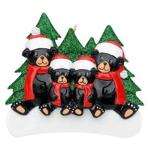 Maxora Personalized Ornament Black Bear Family of 4