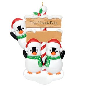 Maxora Personalized Ornament North Pole Penguin Family 3
