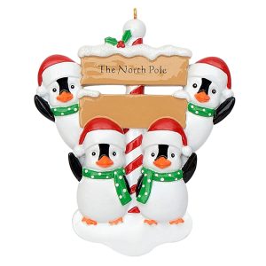 Maxora Personalized Ornament North Pole Penguin Family 4