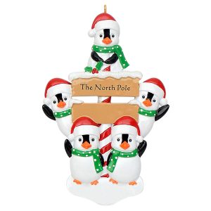 Maxora Personalized Ornament North Pole Penguin Family 5