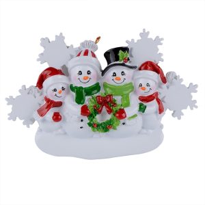 Maxora Personalized Snowman Faimly with Snowflake Ornament of 4