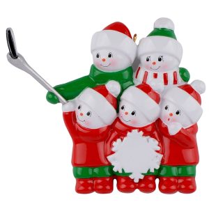 Maxora Snowman Selfie Family 5 Personalized Ornament