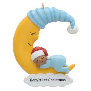 Maxora Personalized Ornament Baby Moon/Blue Dark Skin