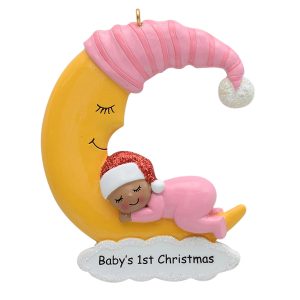Maxora Personalized Ornament Baby Moon/Pink Dark Skin
