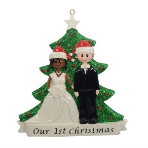 Maxora Christmas  Couple Black Bride and White Groom Ornament