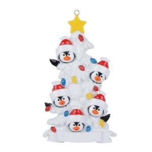 Maxora Personalized Penguin Christmas Tree with Banner Ornament of 5 in white