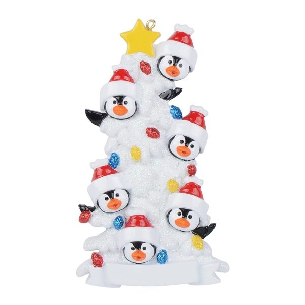 Maxora Personalized Penguin Christmas Tree with Banner Ornament of 6 in white