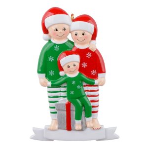 Maxora Pajama Family of 3 Personalized Ornament