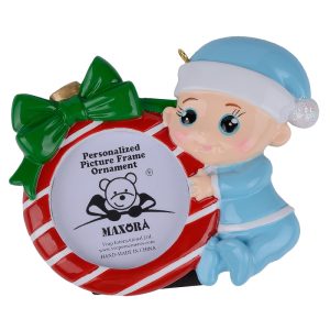 Maxora Personalized Photo frame Ornament for Baby Boy 1st Christmas