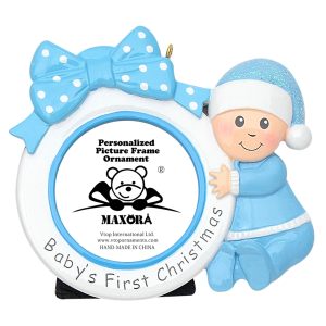 Maxora Baby's First Bow Photo Frame Personalized Ornament Boy