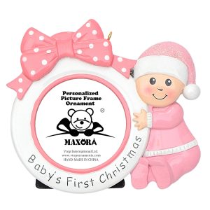 Maxora Baby's First Bow Photo Frame Personalized Ornament Girl